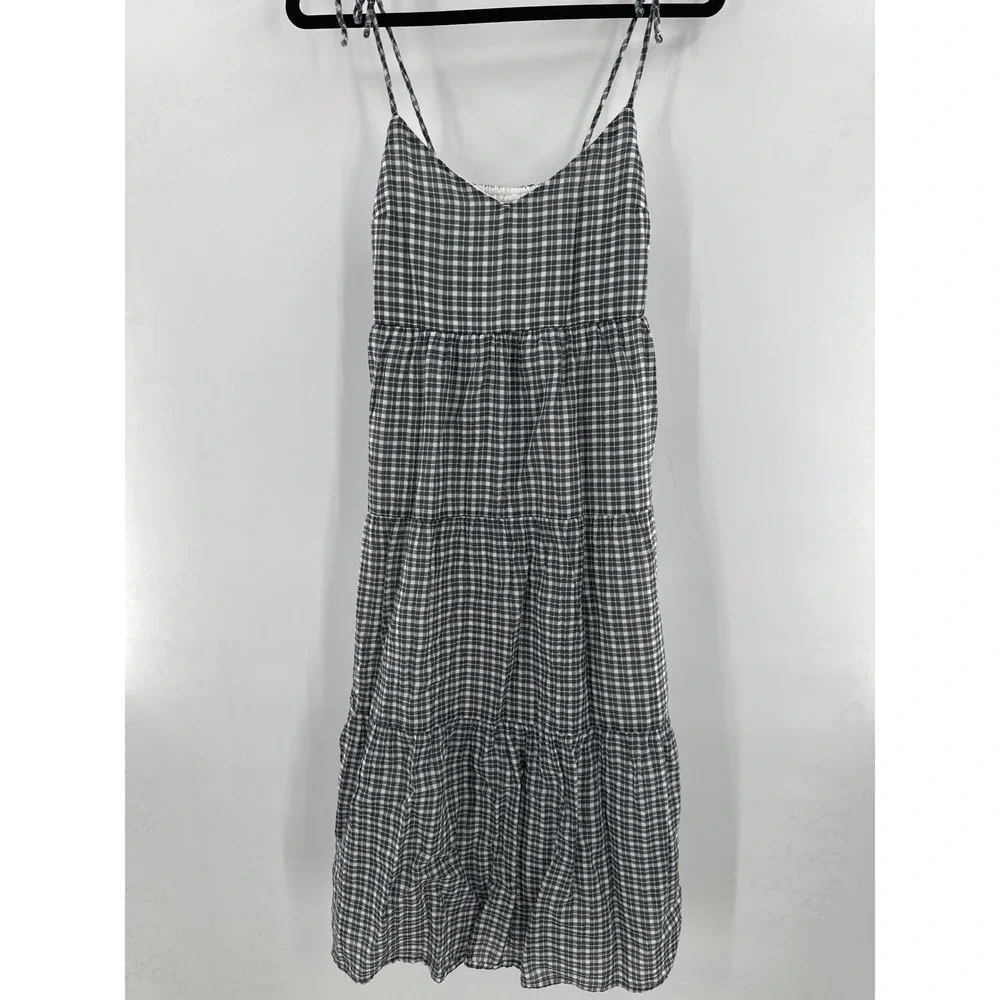 Abercrombie & Fitch Gingham Tiered Midi Dress Grey Small - Picture 2 of 7